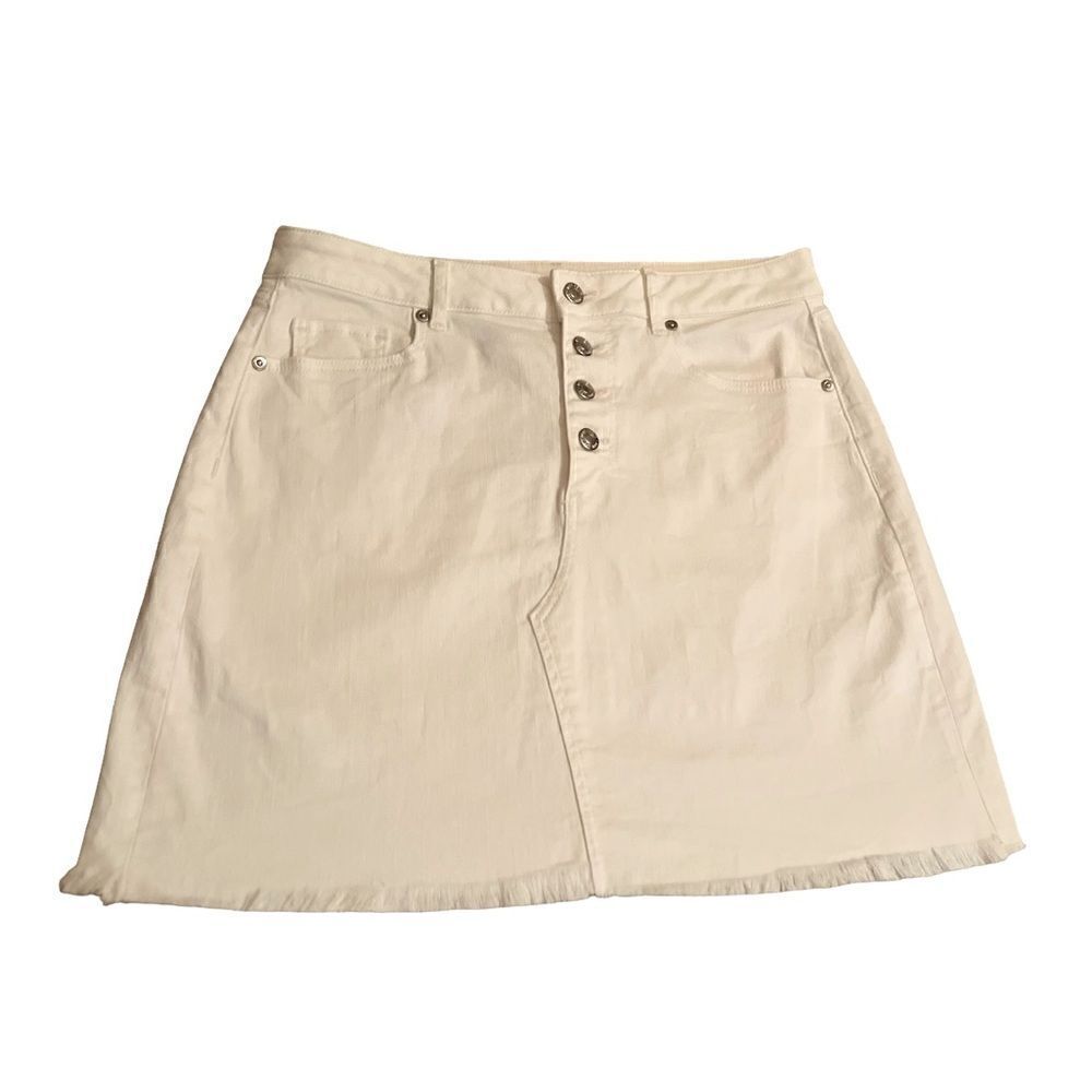 Ann Taylor Denim Jean Skirt White Mini Pockets Size 10